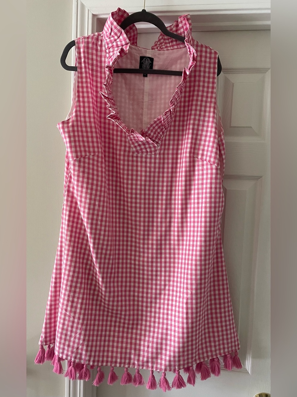 Elizabeth Wilson Pink and White Gingham Tassel Dress